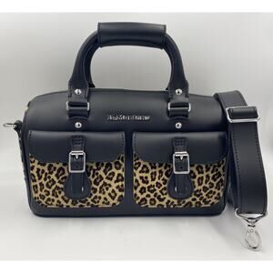 Dr. Martens Kiev Leopard Hair On Top Handle Bag BLACK LIGHT TAN Satchel Leather